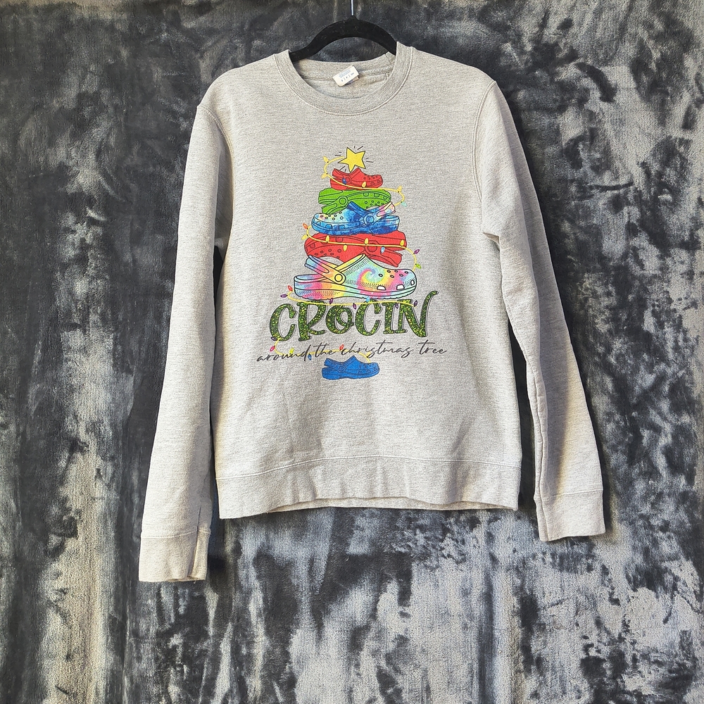 Gray CROCIN around The Christmas Tree Sweatshirt Small